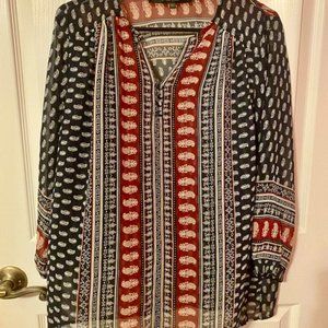 fun 2 fun Revere Split Neck Blouse - S